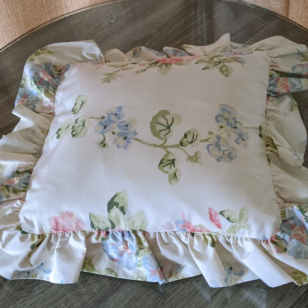 Square Floral Bloom With Ruffle Throw Pillow Cottage Rose Hydrangea Sweet